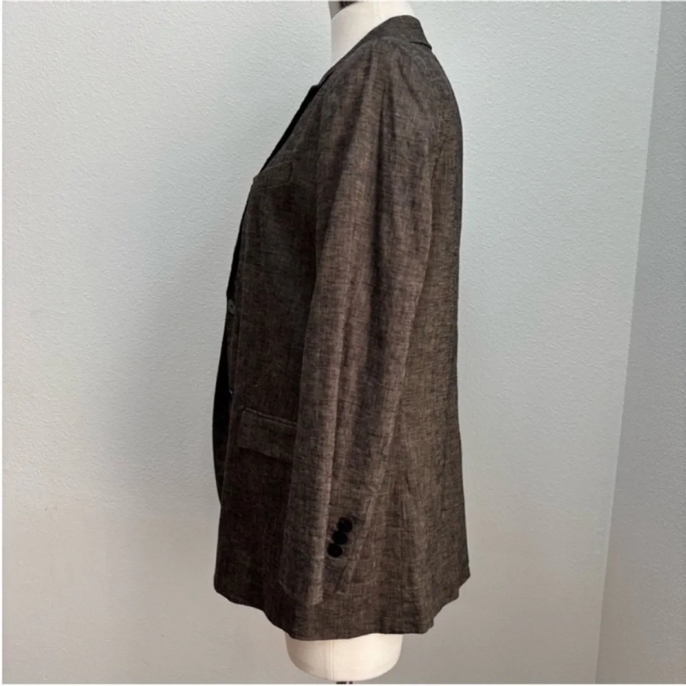 Theory Classic Tailored Blazer Designer Textured Suit Jacket Linen Brown Size 8 - Picture 8 of 12